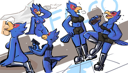 anthro anthro_focus anthro_penetrated beak beak_fetish beak_play beak_sex beakjob blue_body blue_feathers boots bottle bottomwear bra breasts clothing container crossgender disembodied_hand duo feather_hands feathers fellatio female female_focus female_penetrated footwear genitals gun handgun holding_gun holding_handgun holding_object holding_pistol holding_ranged_weapon holding_weapon human_on_anthro human_penetrating human_penetrating_anthro interspecies male male/female male_penetrating male_penetrating_female mtf_crossgender non-mammal_breasts oral penetration penile pistol ranged_weapon sex shoes shorts solo_focus sports_bra standing tail tail_feathers underwear vulva water_bottle weapon dubindore nintendo star_fox falco_lombardi avian bird human mammal 2025 absurd_res hi_res