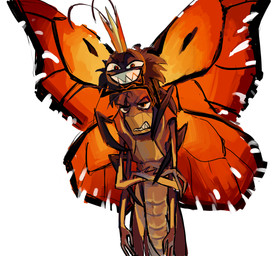 2_antennae 4_arms 4_legs ambiguous_gender angry antennae_(anatomy) anthro biped black_antennae black_body brown_eyes carrying_another crossed_arms crown duo eyespots grin headgear male markings multi_arm multi_limb multicolored_wings nude orange_wings red_eyes ruff simple_background smile spread_wings teeth toothy_grin white_background wings yellow_body preparedchalk a_bug's_life disney hoppers_(disney) pixar hopper_(a_bug's_life) titus_(hoppers) arthropod butterfly grasshopper insect lepidopteran monarch_butterfly orthopterid 2026 alternate_version_at_source crossover digital_media_(artwork) hi_res restricted_palette