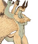 anthro biped breasts crossed_arms featureless_breasts featureless_crotch female horn membrane_(anatomy) membranous_wings scales simple_background solo standing white_background winged_arms wings yellow_body yellow_scales yolabayola1 capcom monster_hunter elder_dragon shagaru_magala 2024 absurd_res digital_media_(artwork) hi_res portrait three-quarter_portrait