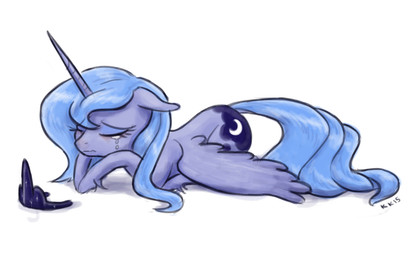 alternate_form back_wings blue_body blue_eyeshadow blue_fur blue_hair blue_tail bodily_fluids crescent_moon crown crying cutie_mark eyes_closed eyeshadow female feral fur hair headgear horn lying makeup moon on_front sad simple_background solo tail tears white_background wings king-kakapo friendship_is_magic hasbro my_little_pony mythology princess_luna_(mlp) equid equine mammal mythological_creature mythological_equine winged_unicorn 2015 dated
