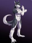 abs anthro biceps big_muscles black_body black_fur black_hair blue_eyes fur hair looking_at_viewer male muscular muscular_anthro muscular_male nude pecs smile solo standing tail tuft white_body white_fur dd159 discordnight sergal 3:4 absurd_res hi_res signature