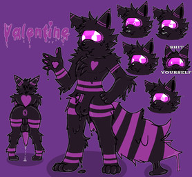 4_fingers angry animal_genitalia anthro anus bodily_fluids confusion crying crystal dripping fingers genital_fluids genitals goo_drip heart_(marking) male markings mask neck_tuft not_furry precum precum_drip sheath smile solo striped_body stripes tears tuft .xil0. changed_(video_game) valentine_(xilo) goo_creature absurd_res hi_res model_sheet