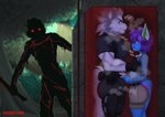 5_fingers anthro biped blue_body blue_fur eyebrows femboy fingers fur group hair male muscular muscular_anthro muscular_male pecs purple_hair tail trio white_body white_fur kareca dead_by_daylight icarus_skyhawk jack_wyatt arctic_wolf canid canine canis mammal wolf absurd_res hi_res