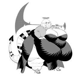 5_fingers 5_toes arms_bent bangs belly belly_rolls big_belly biped black_fingernails black_nails black_stripes black_toenails breasts chubby_cheeks cleavage clothed clothing colored_nails double_chin dress eyebrows eyelashes fat_arms fat_legs feet female female_humanoid fingernails fingers footwear grey_clothing grey_dress grey_footwear grey_high_heels grey_shrug grey_topwear hair halo hand_on_own_belly high_heels holding_melee_weapon holding_object holding_polearm holding_scythe holding_weapon huge_belly huge_thighs humanoid_feet left-handed light long_hair long_tail melee_weapon morbidly_obese morbidly_obese_female morbidly_obese_humanoid mouth_closed nails not_furry obese obese_female obese_humanoid overweight overweight_female overweight_humanoid pigtails plantigrade polearm scythe shoes shrug_(clothing) simple_background spade_tail standing stripes tail thick_tail thick_thighs toenails toes topwear two_tone_tail weapon white_background white_eyebrows white_eyes white_hair white_hair_tie white_tail comedii humanoid tailed_humanoid 2025 absurd_res character_request digital_drawing_(artwork) digital_media_(artwork) english_description full-length_portrait greyscale hi_res lighting monochrome portrait shaded