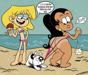 big_butt bikini butt clothing dessert female food group holding_food holding_ice_cream_cone holding_object ice_cream ice_cream_cone male purple_bikini purple_clothing purple_swimwear speech_bubble swimwear teeth text trio two-piece_swimsuit upper_teeth iguszilla nickelodeon the_loud_house carlota_casagrande lori_loud canid canine canis domestic_dog human mammal digital_drawing_(artwork) digital_media_(artwork) english_text