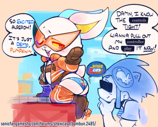 ambiguous_gender ambiguous_human anthro arms_bent bandeau bandeau_bra biped black_text blue_clothing blue_headwear blue_panties blue_shirt blue_speech_bubble blue_text blue_topwear blue_underwear blush blush_lines boots bottomwear bottomwear_down bra brown_boots brown_bra brown_clothing brown_footwear brown_gloves brown_handwear brown_underwear buckteeth butt censor_bar chibi clothed clothed_ambiguous clothed_anthro clothed_female clothed_human clothing conjoined_speech_bubble drawstring_topwear duo exclamation_point eyebrows eyelashes eyewear female female_anthro footwear glistening glistening_eyes gloves hand_on_chin handwear head_turned headgear headwear jacket kneeling looking_at_another looking_at_butt looking_at_viewer looking_back looking_back_at_another no_sclera one_eye_closed open_clothing open_jacket open_mouth open_smile open_topwear orange_bottomwear orange_clothing orange_eyewear orange_jacket orange_pants orange_sunglasses orange_text orange_topwear panties pants pants_down partially_clothed partially_clothed_anthro partially_clothed_female scut_tail shirt shoes short_tail simple_background smile speech_bubble sunglasses tail tan_background teeth text topwear underwear white_body white_ears white_speech_bubble white_tail wink yellow_eyes yellow_inner_ear ligma_(artist) bombun sega sonic_the_hedgehog_(series) bombun_(kekitopu) human lagomorph leporid mammal rabbit 2025 digital_media_(artwork) hi_res shaded soft_shading url
