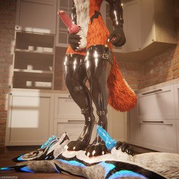 animal_genitalia animal_penis anthro anthro_on_anthro armwear balls biped black_body black_clothing black_fur blue_body blue_fur blue_penis bodily_fluids canine_genitalia canine_penis claws clothed clothing crush cum cum_dripping_from_penis cum_on_feet cum_on_penis cum_on_toe depth_of_field dominant duo erection feet flat_balls foot_crush foot_fetish foot_on_belly foot_on_chest foot_play fur genital_fluids genitals grey_body grey_fur hair hand_on_penis hindpaw inside knot latex latex_armwear latex_clothing latex_legwear latex_thigh_highs legwear male male/male multicolored_body nude open_mouth orange_body orange_fur orgasm paws penis reflection sex slim slim_anthro slim_male slim_sub smile standing standing_on_another submissive submissive_male tail thigh_highs trampling white_body white_fur dragonplayer blender_cycles dragonplayer_(character) octo_(octothekitsune) canid canine canis fox hybrid jex mammal rexouium 1:1 3d_(artwork) absurd_res blender_(artwork) digital_media_(artwork) hi_res
