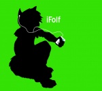 ambiguous_gender anthro electronics green_background outline portable_music_player silhouette simple_background solo kovat apple_inc. ipod kovat_(kovat) canid canine canis fox hybrid mammal wolf green_theme