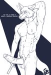 abs anthro armpit_hair big_penis body_hair clothed clothing genitals hand_behind_head holding_ruler male measuring measuring_penis muscular muscular_anthro muscular_arms muscular_male nude pecs penis pubes ruler solo text thick_penis topless goldeyboi beastars legoshi_(beastars) canid canine canis mammal wolf english_text hi_res