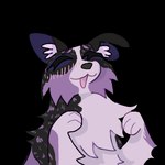 ambiguous_gender black_body black_fur feral fur purple_body purple_fur simple_background smile solo transparent_background guncht canid canine canis domestic_dog mammal 1:1 alpha_channel bust_portrait portrait