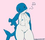 anthro anthrofied black_eyes blue_body blue_skin blush breasts female fin genitals nude pink_background pokemorph pussy simple_background slightly_chubby small_breasts solo standing tail tail_fin rainbowsprinklesart nintendo pokemon cetacean generation_3_pokemon mammal marine pokemon_(species) wailord hi_res portrait three-quarter_portrait