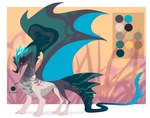 ambiguous_gender antlers blue_antlers blue_tail blue_wings color_swatch feral fur green_body green_tail horn open_mouth side_view solo tail tan_body tan_fur tongue tongue_out wings yellow_eyes corzh77 mythology dragon mythological_creature mythological_scalie scalie