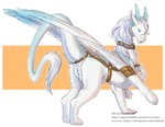 blue_eyes blue_horn collar feathered_wings feathers female feral fur genitals harness horn mane pose pussy white_body white_fur white_mane wings icy-marth mythology dragon mythological_creature mythological_scalie scalie slit_(disambiguation) pinup