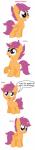 absurd_res comic dialogue english_text equid equine feathered_wings feathers female feral friendship_is_magic fur hair hasbro hi_res horn long_image mammal my_little_pony mythological_creature mythological_equine mythology orange_body orange_fur pegasus pupster0071 purple_eyes purple_hair scootaloo_(mlp) simple_background tall_image text unicorn white_background winged_unicorn wings