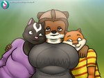 anthro anthrofied big_breasts black_body black_fur breasts brown_body brown_fur clothed clothing crossgender female fur group hug looking_at_viewer male mature_anthro mature_female mtf_crossgender overweight simple_background slightly_chubby small_breasts smile trio oystercatcher7 dreamworks over_the_hedge paramount_pictures hammy_(over_the_hedge) rj_(over_the_hedge) stella_(over_the_hedge) mammal mephitid procyonid raccoon rodent sciurid skunk tree_squirrel 4:3 digital_media_(artwork) hi_res