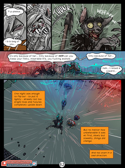 5_fingers anthro axe car clothed clothing dialogue female fingers green_eyes hair melee_weapon motor_vehicle open_mouth police police_car police_vehicle raining scar teeth text vehicle weapon white_hair zummeng estella_(zummeng) evie_(zummeng) domestic_cat felid feline felis mammal pantherine tiger 2019 comic digital_media_(artwork) english_text hi_res