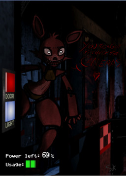 anthro crossgender dark female machine mtf_crossgender solo teeth text slitherkitty five_nights_at_freddy's scottgames foxy_(fnaf) animatronic canid canine fox mammal robot hi_res