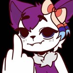 anthro blue_eyes bow_ribbon cheek_tuft cute_fangs facial_tuft fangs femboy fur gesture hand_gesture male middle_finger neck_tuft purple_body purple_fur sassy solo teeth tuft white_body white_fur anonymous_artist nintendo pokemon nino_(character) braixen canid canine fennec_fox fox generation_6_pokemon mammal pokemon_(species) shiny_pokemon true_fox