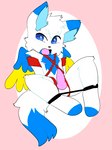 anthro balls bdsm belovedfoxx bondage bound canid canine canis fluffy fluffy_tail flustered genitals hi_res lucky_(sona) male mammal nipples penis solo spread_legs spreading tail wings wolf