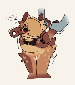 andromorph black_collar blonde_hair brown_body brown_fur brown_horn collar countershade_face countershade_legs countershade_torso countershading ear_piercing faceless_character floppy_ears front_view fur genitals hair holding_arms horn intersex leg_tuft markings mouth_closed multicolored_body multicolored_fur navel piercing shaking simple_background solo speech_bubble spots spotted_body spotted_face spotted_fur spotted_legs spotted_shoulders submissive submissive_andromorph submissive_intersex tail tail_tuft tan_body tan_countershading tan_spots three-quarter_view trembling tuft two_tone_body two_tone_fur vulva ruedeath rowan_(ruedeath) bovid caprine goat mammal 2021 digital_media_(artwork) portrait three-quarter_portrait nonbinary_(lore)
