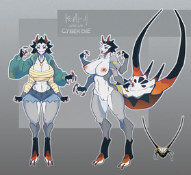4_arms 4_eyes anthro areola arthropod_abdomen big_breasts black_eyes black_hair breasts clothing countershading female genitals grey_background grey_body hair horn multi_arm multi_eye multi_limb navel nipples non-mammal_breasts non-mammal_nipples nude puffy_nipples simple_background solo vulva white_body white_countershading cyber_d1e akantha_(huegreen) arachnid araneomorph arthropod orb-weaver_spider spider absurd_res artist_collaboration hi_res