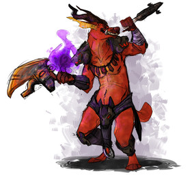 anthro armor axe battle_axe bottomwear bracers clothing fangs fire greaves horn loincloth long_ears magic male melee_weapon solo standing teeth weapon meldritchhorror league_of_legends mythology riot_games tencent nasus_(lol) canid canid_demon canine demon hellhound mammal mythological_canine mythological_creature hi_res