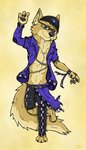 3_toes 4_fingers anthro blue_eyes chain clothing dancing eyewear feet fingers glasses hat headgear headwear male sand_fur solo toes ziegelzeig bad_guy_cafe xav_(thexavior) canid canine canis mammal wolf hi_res