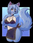 2020 5_fingers alpha_channel anthro bikini bikini_top black_nose blue_body blue_fur blue_hair breasts canid canine canis chest_tuft clothing collar countershading female fingers fur hair inner_ear_fluff kdhynamo looking_at_viewer maku_(maku450) mammal pawpads portrait sarong simple_background smile solo swimwear three-quarter_portrait transparent_background tuft white_body white_countershading wide_hips wolf yellow_eyes