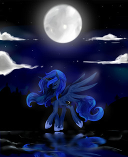 blue_body blue_feathers blue_fur blue_hair cloud collar crown cutie_mark dark eyes_closed feathered_wings feathers female feral fur glistening hair headgear horn long_hair moon night outside reflection royalty solo sparkles star tiara water water_reflection wings oscarina1234 friendship_is_magic hasbro my_little_pony mythology princess_luna_(mlp) equid equine mammal mythological_creature mythological_equine winged_unicorn hi_res
