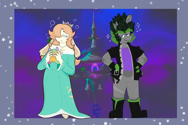 4_fingers amethyst_(gem) anthro arm_scar arm_tuft arms_bent black_boots black_clothing black_eyebrows black_footwear black_gloves black_hair black_handwear black_jacket black_topwear blonde_hair blue_eyes boots border closed_frown closed_smile clothed clothed_anthro clothed_female clothing crown dress duo ear_tuft eyebrows eyelashes eyeshadow fangs female female_anthro fingers floppy_ears footwear frown fur gem gloves green_eyebrows green_hair grey_body grey_border grey_fur grey_inner_ear grey_scar hair hair_over_eye handwear headgear holding_object holding_plushie jacket jewelry leg_scar long_hair lop_ears makeup mouth_closed multicolored_body necklace noseless open_clothing open_jacket open_topwear pantsless_anthro pantsless_female plushie pupils purple_clothing purple_eyeshadow purple_shirt purple_topwear sapphire_(gem) scar screencap screencap_background shirt shoes short_hair shoulder_tuft smile space space_station sparkles spiky_hair standing star_(shape) tan_inner_ear teal_clothing teal_dress teeth text thick_eyebrows topwear torn_clothing torn_ear torn_shirt torn_topwear tuft white_pupils pastelprince18 mario_bros mario_plus_rabbids_sparks_of_hope nintendo raving_rabbids rayman_(series) ubisoft edge_(mario_plus_rabbids) rabbid_rosalina lagomorph mammal rabbid 2023 artist_name colored crossover digital_drawing_(artwork) digital_media_(artwork) english_description hi_res