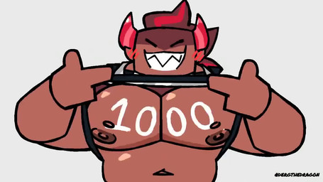 2_horns anthro big_muscles big_pecs blush blush_lines bouncing_pecs brown_body brown_nipples candy chocolate dessert flashing flashing_pecs food grey_background grin horn male milestone muscular muscular_anthro muscular_male navel nipples number number_on_body pecs sharp_teeth simple_background smile solo teeth text topwear_lift dergthedragon mythology schwarzwalder canid canine food_creature living_candy living_chocolate mammal mythological_canine mythological_creature werecanid werecanine werecreature werewolf 16:9 2025 2d_animation animated artist_name digital_media_(artwork) english_description english_text milestone_celebration no_sound short_playtime widescreen