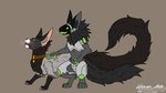 anthro collar crouching duo feral fluffy machine male petting tail visor hunamarts yasu_(protogen) domestic_cat felid feline felis mammal protogen 16:9 hi_res widescreen