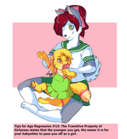 accessory ageplay anthro asian_clothing bow_(feature) bow_accessory bow_ribbon brown_eyes clothed clothing crossdressing dress duo east_asian_clothing female green_eyes hair hair_accessory hair_bow hair_ribbon infantilism japanese_clothing japanese_school_uniform pacifier paws red_hair ribbons roleplay school_uniform serafuku smile tail text uniform young young_anthro minettefraise kammypup canid canine canis domestic_dog felid husky lion mammal nordic_sled_dog pantherine spitz english_text