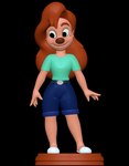 3d_modeling 3d_print anthro belt big_nose brown_hair clothed clothing female hair long_hair looking_sideways pimp simple_background smile solo sillytoys disney goof_troop roxanne_rover canid canine mammal 3d_(artwork) digital_media_(artwork) hi_res