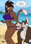 anthro bikini clothing coppertone_pose duo female male male/female swimwear two-piece_swimsuit drawing-4ever wendel_fragoso coppertone_(sunscreen) coppertone_girl deborah_bispo domestic_cat felid feline felis mammal murid murine rat rodent