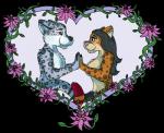 art_nouveau colored_fur duo flower heart_symbol holidays love plant vines thatcatzoey valentine's_day andy_(nekomimiranger) cass_(nekomimiranger) felid feline leopardus mammal ocelot pantherine snow_leopard alpha_channel hi_res