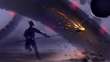 ambiguous_gender armor battle duo fight lights machine melee_weapon polearm size_difference solo_focus sparks spear weapon jake_neal terraria the_destroyer_(terraria) annelid human mammal worm 16:9 hi_res widescreen
