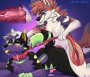 all_fours anal anal_knotting anal_penetration anthro bed black_body black_fur black_nose bodily_fluids brown_body brown_fur canine_penis_tongue collar cum cum_in_ass cum_inside dipstick_ears duo ear_markings fur furniture genital_fluids genitals green_ear_tips green_markings hand_on_head humanoid_hands internal internal_anal kneeling kneeling_on_bed knot knotted_penis knotting leaking_cum leash leash_pull leashed_collar looking_pleasured male male/male markings multicolored_ears on_bed penetration penile penile_penetration penis penis_in_ass pink_collar pink_penis purple_body purple_fur tongue tongue_out wearing_collar white_body white_fur yellow_eyes yellow_inner_ear yellow_tongue vladyz marivaux odie_(itsbixby) absurd_res digital_drawing_(artwork) digital_media_(artwork) hi_res