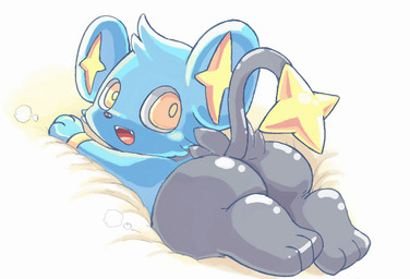 3_toes ambiguous_gender anthro bedding big_butt black_body black_fur blue_body blue_fur butt fangs feet fur looking_at_viewer looking_back looking_back_at_viewer lying multicolored_body multicolored_fur nude on_bedding on_front open_mouth open_smile pokemorph rear_view semi-anthro shortstack shortstack_ambiguous simple_background smile soles solo tail teeth toes two_tone_body two_tone_fur white_background wide_hips yellow_eyes nosen nintendo pokemon generation_4_pokemon pokemon_(species) shinx 2014 digital_media_(artwork)