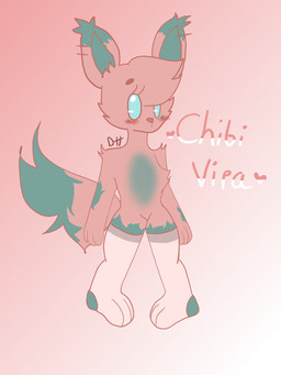 blue_eyes blush chibi clothing female fluffy fluffy_tail footwear fur gradient_background green_body green_fur leg_markings markings pink_body pink_fur simple_background socks socks_(marking) solo star_(marking) tail text vipa_(artist) vipa canid canine fennec_fox fox mammal true_fox 3:4 character_name hi_res