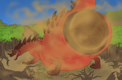 ambiguous_gender anus bloated constipation crowning_feces duo excessive_feces feces feral forest horn hyper hyper_feces knight macro open_mouth outside plant puffy_anus red_body rumbling_stomach sound_effects spines tree warrior yellow_eyes aetherxov mythology dragon humanoid mythological_creature mythological_scalie scalie hi_res story story_at_source story_in_description