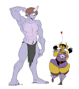 1_eye black_hair bottomwear breasts brown_hair bulge cleavage clothed clothing duo ear_piercing female fully_clothed green_body green_skin hair hand_behind_head heart_symbol horn humanoid_pointy_ears larger_male loincloth male muscular muscular_male nipple_outline not_furry piercing pigtails pointy_ears pubes short_hair simple_background size_difference smaller_female smile thick_thighs topless white_background wide_hips slb asian_mythology east_asian_mythology japanese_mythology mythology orchidea_(slb) cyclops demon humanoid oni orc yokai 2019 absurd_res hi_res