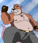 anthro belly bottomwear clothing male mature_male moobs navel nipples overweight overweight_male pants solo geekyskunkgamer texaskingofthegeeks brok_the_investigator cowcat_games tramp_(brok_the_investigator) cricetid mammal muskrat rodent 2024 hi_res