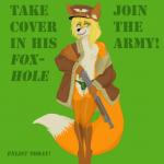 anthro blonde_hair bulge clothing femboy green_eyes gun hair hat headgear headwear holding_gun holding_object holding_ranged_weapon holding_weapon innuendo jacket long_ears long_hair long_tail male nipples panties propaganda ranged_weapon solo tail text topwear underwear weapon foxtrap kichi canid canine fox mammal red_fox true_fox 1:1 absurd_res english_text hi_res