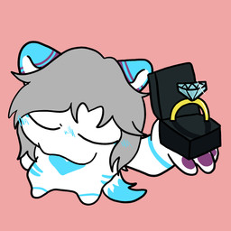 anthro blush chibi diamond_(gem) digit_ring engagement_ring eyes_closed gem jewelry male ring solo toastietoastata lunar_(toastietoastata) arctic_fox canid canine fox mammal true_fox 1:1 hi_res