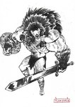 anthro big_muscles bottomwear clothing facial_piercing holding_object holding_weapon loincloth looking_at_viewer male melee_weapon muscular navel nipple_piercing nipples nose_piercing nose_ring piercing ring_piercing shield solo sword warrior weapon wood wood_shield tuskforce canid canine canis mammal wolf hi_res