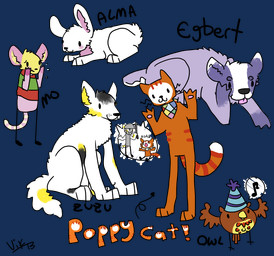 anthro armor brown_body clothing female feral group hat headgear headwear kerchief male melee_weapon note orange_body pink_body purple_body round_nose speech_bubble sword text tongue tongue_out weapon whiskers white_body puppaws poppy_cat_(series) alma_(poppy_cat) egbert_(poppy_cat) mo_(poppy_cat) owl_(poppy_cat) poppy_cat zuzu_(poppy_cat) avian badger bird canid canine canis domestic_cat domestic_dog felid feline felis lagomorph leporid mammal mouse murid murine mustelid musteline owl rabbit rodent alpha_channel digital_media_(artwork) signature