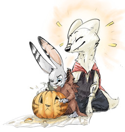 anthro clothed clothing duo eyes_closed female food fruit fur holidays male onesie plant pumpkin simple_background nobby_(artist) disney halloween zootopia jack_savage skye_(zootopia) canid canine fox lagomorph leporid mammal rabbit vampire hi_res source_request