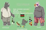 anthro clown horn kenya male solo flashquatsch reuben_(flashquatsch) animal_humanoid avian bird humanoid mammal mammal_humanoid oscine oxpecker passerine rhinoceros rhinoceros_humanoid model_sheet