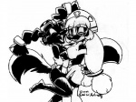 anthro breasts clothed clothing costume duo eyewear female fur glasses hair tail eric_schwartz mon_colle_knights gluko stacey_skunkette tracey_tailor mammal mephitid skunk 2003 4:3 black_and_white monochrome pen_(artwork) traditional_media_(artwork)